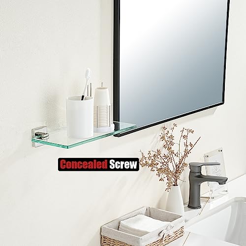 JQK Bathroom Glass Shelf Chrome, Tempered Glass Shower Storage 12 by 5 inches, 304 Stainless Steel Polished Chrome Wall Mount, TGS201L12-CH - color: Polished Chrome, size: 12 Inch