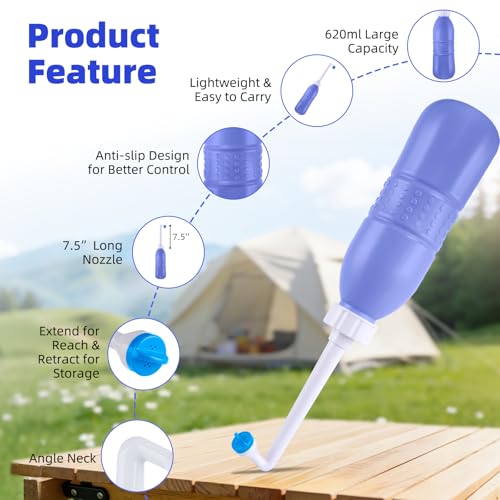 Hibbent Portable Bidet Sprayer and Travel Bidet with Hand Held Bidet Bottle for Personal Cleansing Use Extended Nozzle - Personal Hygiene Care Toilet Bidet Shower/Bathroom Bidet Spray -21.8oz(620ml) - color: Purple, style: 620ml