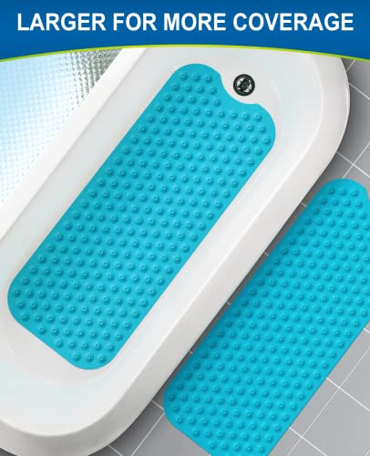 Bligli Bathtub Mat Non-Slip Without Suction Cups, 39x16inch Extra Long Bath Mats for Shower Bathroom, Machine Washable Natural Rubber Shower Tub Mat (39x16inch, Blue) - color: Blue