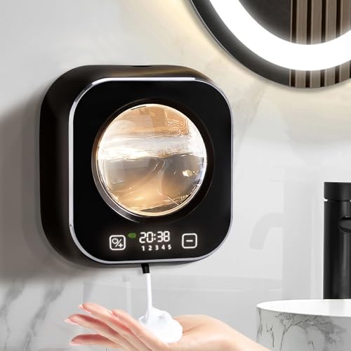 Automatic Soap Dispenser, 320ML Touchless Smart Hand Soap Dispenser, 5 Adjustable Soap Levels, Rechargeable Wall Mounted Electric Foam Soap Dispenser for Bathroom Kitchen Office (Black) - color: Black