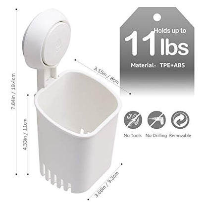 LEVERLOC Powerful Suction Cup Toothbrush Holder, Drill-Free Wall Shower Holder for Toothbrush, Toothpaste, Razor, Removable Suction Cup in Shower, Self-draining Kitchen Tableware Organizer, White - color: 1 Holder
