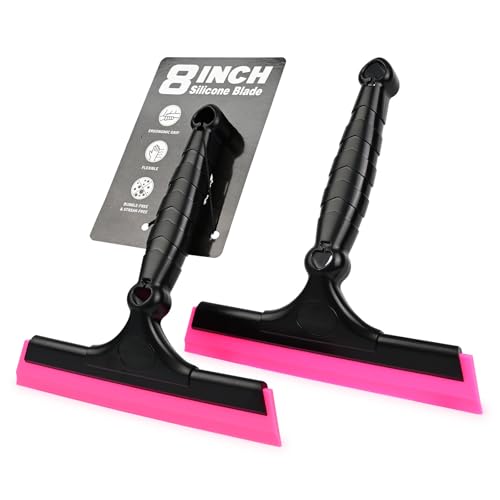 EHDIS 2PCS Flexible 8-Inch Silicone Squeegee Window Tint Tool Auto Water Blade, Shower Squeegee for Car Windshield, Glass, Tiles, and Smooth Surfaces - color: Pink