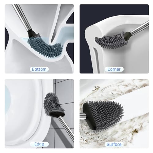 Silicone Toilet Brush, Ventilation Slots Base Holder 2 Pack, Black | Flexible Bristles Flat Head for Rim, Hair Tangle-Free, Easy to Clean, Compact Design, Rustproof Handle, for Toilet/Sink/Tub - color: Black-2pcs
