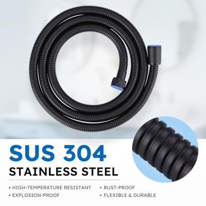 63" Shower Hose, Stainless Steel Shower Head Hose Extension, Black | Stainless Steel Material, Stretchable Design, Tangle-Free Design, Double Buckle Design, Handheld Shower Hose for Bathroom - color: Black, size: 63inch