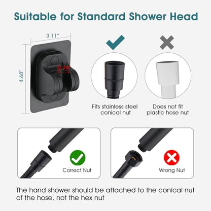 PDPBath Brass Shower Arm Diverter with Adhesive Handheld Holder for Easy Reach, Upgrade Low 3-Way Diverter with Pause Setting, G1/2 Universal Connection - Matte Black - color: Matte Black-3