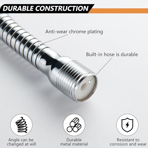 High Pressure Shower Head with Adjustable Shower Arm, Chrome 11.8 Inches Flexible Shower Head for Small Shower Stall High Pressure Shower Head Extension Arm with Flange