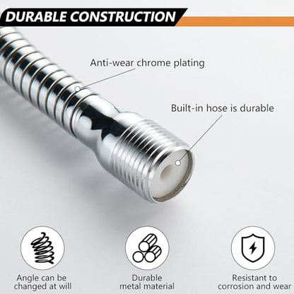 High Pressure Shower Head with Adjustable Shower Arm, Chrome 11.8 Inches Flexible Shower Head for Small Shower Stall High Pressure Shower Head Extension Arm with Flange