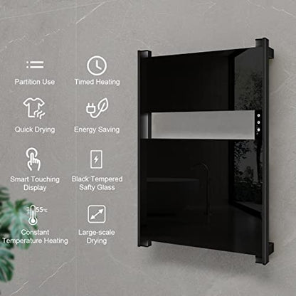 Heated Towel Rack for Bathroom, Towel Warmer with Timer Wall Mounted, Electric Towel Warmer, Bath Towel Heater with Black Tempered Safty Glass, Graphene, Towel Drying Rack- 26.8 x18 inch(Black) - color: Black, size: 26.8" × 18"