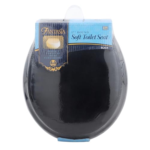 PowerSellerUSA Vinyl Round Soft Toilet Seat, Adjustable Hinges Toilet Seats with Non Slip Grip Tight Bumpers, Standard Heavy Duty Plastic Bathroom Toilet Seat Close Lid Set, Black - color: Black - Vinyl, size: 17" Standard