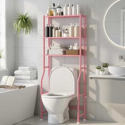 3-Tier Over The Toilet Storage, Freestanding Metal Bathroom Shelves, Space Saver Above The Over Toilet Storage Shelf for Bathroom (Pink) - color: Pink