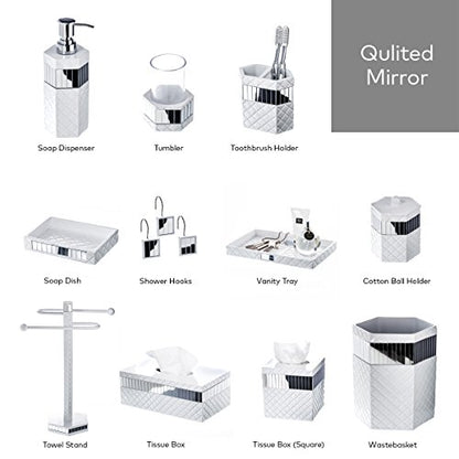 Creative Scents Quilted Mirror White Hand Soap Dispenser for Bathroom | Decorative Lotion Dispenser with Durable Metal Pump, Resin Countertop Shower Dispensers for Elegant Bathroom Decor - style: Soap Dispenser
