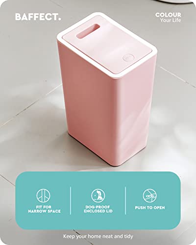 Baffect Small Pink Trash Can with Lid for Bathroom, Dorm (2.1 Gal, Plastic) | Lidded Waste Basket For Office, Slim Garbage Can For Girl Bedroom, Cute Pink Essentials For Nursery Room