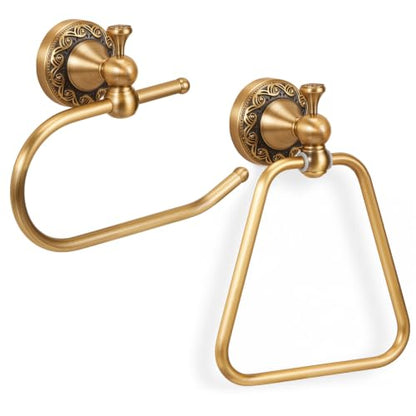 2 Pcs Antique Brass Toilet Paper Holder Towel Ring Set, Vintage Bathroom Hardware, Wall Mounted Toilet Tissue Holder Hand Towel Ring, Rustproof Brass Bathroom Accessories(Style 3) - style: Style 3