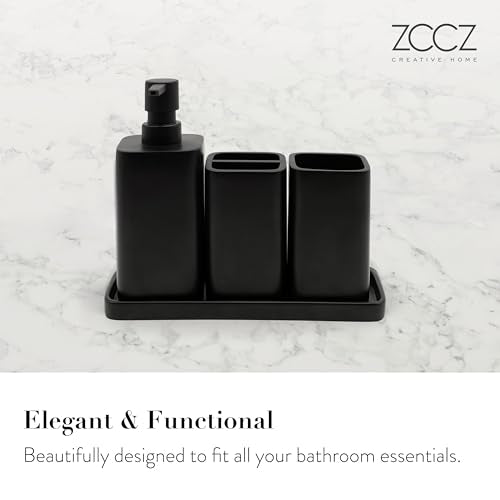 Bathroom Accessory Sets, 4 Pieces Bathroom Accessories Complete Set Vanity Countertop Accessory Set, Includes Lotion Dispenser Soap Pump, Tumbler, Toothbrush Holder and Tray (Matte Black) - color: Matte Black