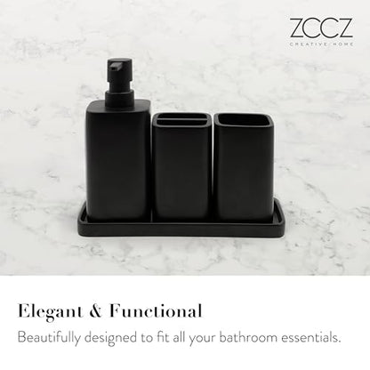 Bathroom Accessory Sets, 4 Pieces Bathroom Accessories Complete Set Vanity Countertop Accessory Set, Includes Lotion Dispenser Soap Pump, Tumbler, Toothbrush Holder and Tray (Matte Black) - color: Matte Black