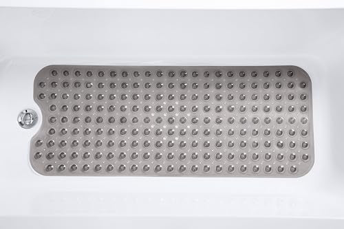 Extra-Long Non-Slip Bathtub & Shower Mat 39”x16” (Smooth/Non-Textured Tubs Only) Safe, Clean, Machine-Washable, Superior Grip&Drainage, Vinyl, Transparent Gray (Grey) - color: Transparent Gray (Grey), size: 39" x 16" (Rectangular)