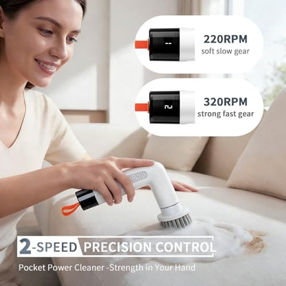 6-in-1 Electric Spin Scrubber with 5 Brush Heads – Cordless, Rechargeable, Dual-Speed & Waterproof, Electric Scrubber for Cleaning Bathroom Tile Floor Window Kitchen Sink