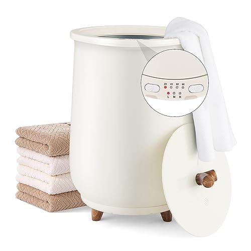 Tangkula Towel Warmer Bucket, 23L Large Luxury Bucket-Style Towel Warmer w/Fragrant Disc Holder, ETL Certified Bath Heater w/3-Level Heating, 20/40/60/90 Min Timer & Auto Shut Off (Handle, 23L, Grey) - color: Grey