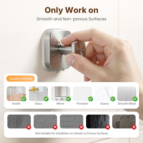 3Pcs Suction Cup Hooks for Bathroom Shower Robe Towel Wreath | Max Load 15Lbs 304 Stainless Steel Reusable Removable Rustproof Work on Smooth Surface Glass No Wall Damage - color: Silver