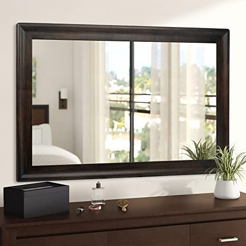 CULER Rustic Wood Wall Mirror for Bathroom,Rectangle 24 x 36 inch Hanging Black Mirrors with Wooden Frame for Living Room,Bedroom,Entryway(Dark Walnut) - color: Dark Walnut, size: 36"L x 24"W