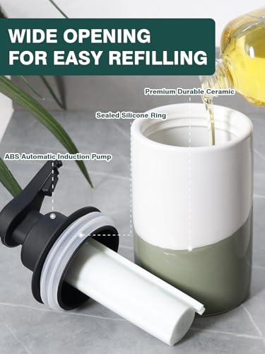 BosilunLife Automatic Soap Dispenser Ceramic Hand Free Soap Dispenser with Waterproof Pump Rechargeable Smart Electric Soap Lotion Dispenser Touchless for Kitchen Bathroom (White-Green, Liquid Pump) - color: White-green(liquid)