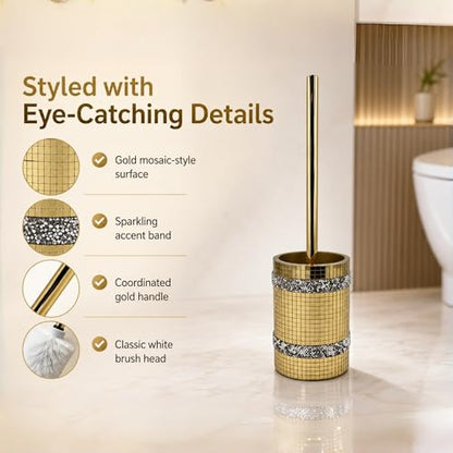 Gold Mosaic Toilet Brush Easy to Clean Household with Holder Set | Modern Style Bathroom Accessories, Equipped With a Sturdy Long Handle, Easy-To-Clean Household Toilet Brush - size: Toilet Brushes Holders