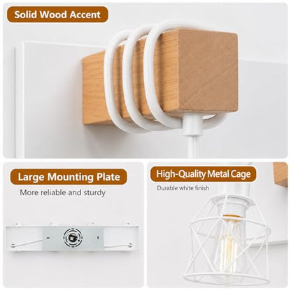 Farmhouse Vanity Light Fixture,3-Light Bathroom Lighting,White Modern Wood Wall Light Over Mirror with Metal Shade,Bulbs NOT Included - color: White, size: 3-Light-Wide 18"