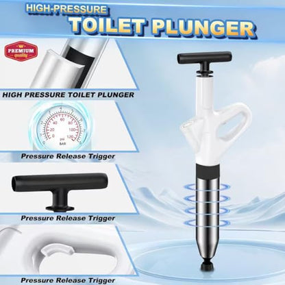 High Pressure Toilet Plunger, Heavy Duty Plunger for Bathroom White | High Pressure Air Drain Blaster Toilet Plunger with Real-Time Pressure Gauge, Heavy Duty Toilet Unclogger for Bathroom Clogs - color: White