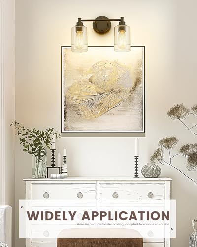 FEMILA Bathroom Vanity Light, Vanity Lighting fixtures, Modern Wall Sconce Bathroom Lighting with Claer Glass Shade, 2-Light Bathroom Light Fixtures, Oil Rubbed Bronze Finish, 4FYC56B-2W ORB - color: Oil-Rubbed Bronze, size: 14.3"