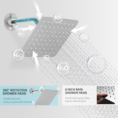 Chrome Shower System Tempreature Display Shower Fuacet Set | 12 inch and 8 inch Full Body Shower Head, with 6 PCS Body Jet and Handheld Spray - color: Chrome, size: 12+8 inch