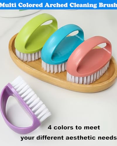 Scrubbing Brushes for Cleaning Small Scrub Brush with Nylon Stiff Bristles | 4 Pack Heavy-Duty Scrubber Cleaner Brush Multi-Purpose Cleaning Brush for Bathroom,Showe,Sink,Kitchen,Bathtub,Floor -Compact - color: Green, Blue, Red, Purple