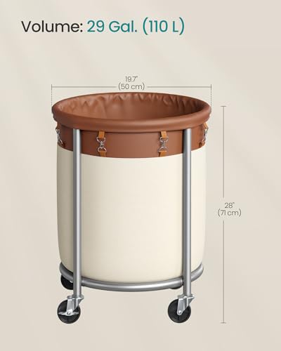 SONGMICS Laundry Basket, Rolling Steel Frame with 2 Locking Wheels, 110 L | Heavy-Duty Laundry Hamper Cart with Removable Bag, Coffee Brown and Cream White, URLS002KQ02 - color: Coffee Brown + Cream White, size: 110 L (1-Section)