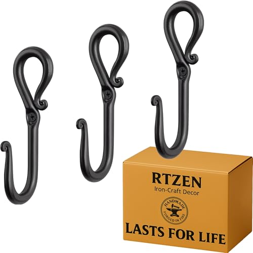 Classic Farmhouse Wall Mount Multi-Use Wrought Iron Hook Set (3 Pack) | Decorative Rustic Metal Handcrafted Bathroom, Entreyway Home Decor Hooks Suitable for Coats, Towels, Robe or Hat Hanging - style: J-Hook Loop