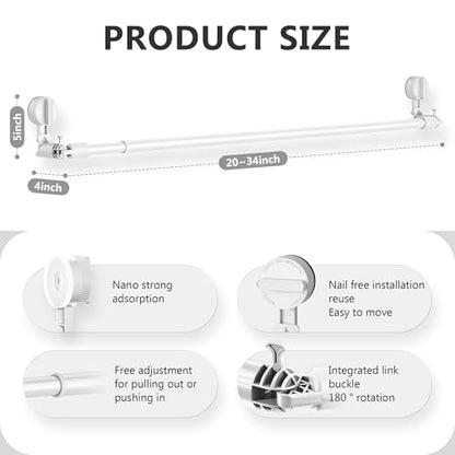Towel Bar for Bathroom Wall Mounted,Adjustable No Drill Towel Rack,Rustproof Towel Holder,Retractable Drying Rack for Clothes,Space-Saving Towel Hanger for Closet,Bedroom,Balcony,20-34in