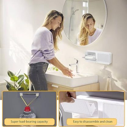 Soap Holder with Hooks, 2-in-1 Wall Mounted Soap Dish, No Drilling Soap Bar Holder with Self Draining to Keep Soap Bars Dry, Suit for Shower, Bathroom and Kitchen(White) - color: White