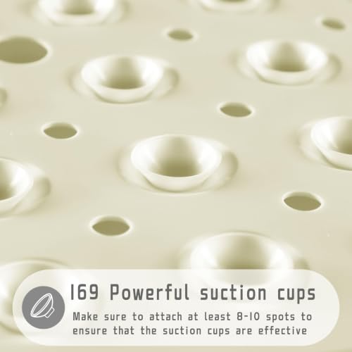 Yimobra Shower Mat 21X21 Inch Square, Non Slip Bathtub Mat with Large Suction Cups&Drain Holes, Soft Fast Dry Shower Stall Mats for Inside Shower, Machine Washable BPA-Free, Bath Essentials, Beige - color: Beige, size: 21 x 21 inches