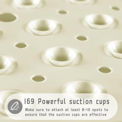 Yimobra Shower Mat 21X21 Inch Square, Non Slip Bathtub Mat with Large Suction Cups&Drain Holes, Soft Fast Dry Shower Stall Mats for Inside Shower, Machine Washable BPA-Free, Bath Essentials, Beige - color: Beige, size: 21 x 21 inches