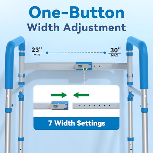 Foldable Safety Rails for Seniors with Handle, 350 LBS Capacity | One-Button Adjustable Width Toilet Grab Bars with Height Adjustment, Ideal for Elderly & Disabled Users, Fits Most Toilet