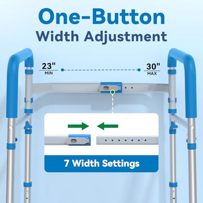 Foldable Safety Rails for Seniors with Handle, 350 LBS Capacity | One-Button Adjustable Width Toilet Grab Bars with Height Adjustment, Ideal for Elderly & Disabled Users, Fits Most Toilet