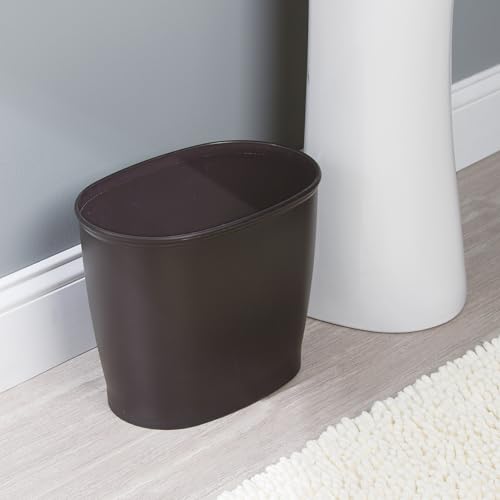iDesign Slim Plastic Bathroom Trash Can, Small Garbage Bin for Bedroom, Office, Desk, Dorm, Bronze (Pack of 2) - size: 12" x 8" x 10" (Pack of 2)