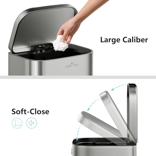 mVm 13 Gal Kitchen Trash Can Set, 8+5.3 Gallon Tall Trash Can with Lid, Smooth Edge Garbage Bin for Home Office (Tin) - color: Tin, size: 13Gal