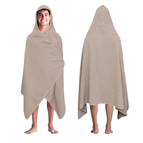 COTTON CRAFT Hooded Bath Towel for Adults – 100% Cotton Waffle Weave Towel | Oversized 35 x 70 inches Ringspun Terry Bath Sheet Wrap with a hood - Soft Super Absorbent Quick Dry – 450 GSM – Linen - color: Linen, size: 1 Pack Hooded Towel