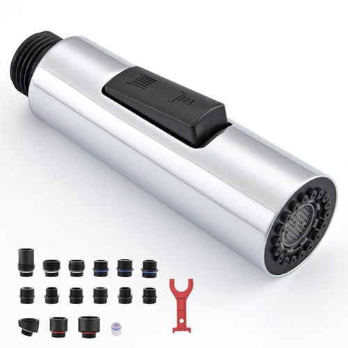 Metal Kitchen Faucet Head Replacement | 2-Mode Pull Down Kitchen Faucet Spray Head, with 15 Adapters, High Pressure Sink Sprayer Nozzle Stainless Steel, Chrome - color: Chrome