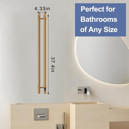 Heated Towel Rack, Towel Warmer with Timer, Wall Mounted hot Towel Warmer Rack for Bathroom, Hardwired or Plug-in Models Vertical Towel Heater, 2 Vertical Rack Round Design (Gold) - color: Gold