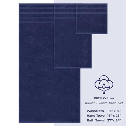 American Soft Linen 100% Cotton Luxury Turkish Towels, 6 Piece Towel Set | Soft Absorbent Quick Dry OEKO Tex Standard 100 Certificated Durable Machine Washable Premium Hotel Quality - color: Navy Blue