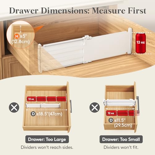 Lifewit 5" Tall Drawer Dividers, Adjustable Deep Drawer Organizer Clothes | 11.5"-18.5" Expandable Plastic Separators for Dresser, Kitchen, Cabinet, Nursery, Office, Socks & Underwear Storage, 4 Pack - size: 5"H, 11.5-18.5"L