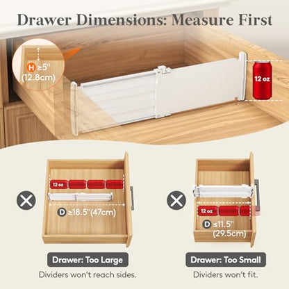 Lifewit 5" Tall Drawer Dividers, Adjustable Deep Drawer Organizer Clothes | 11.5"-18.5" Expandable Plastic Separators for Dresser, Kitchen, Cabinet, Nursery, Office, Socks & Underwear Storage, 4 Pack - size: 5"H, 11.5-18.5"L