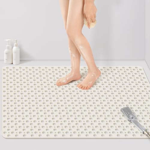 Yolife Extra Large Shower Mat 47x32 inch, Non Slip Shower Mat for Inside Shower with Drain Holes and Suction Cups for Bathroom, No Odor TPE Shower Floor Mat,White - color: White, size: 47" x 32" (Rectangular)