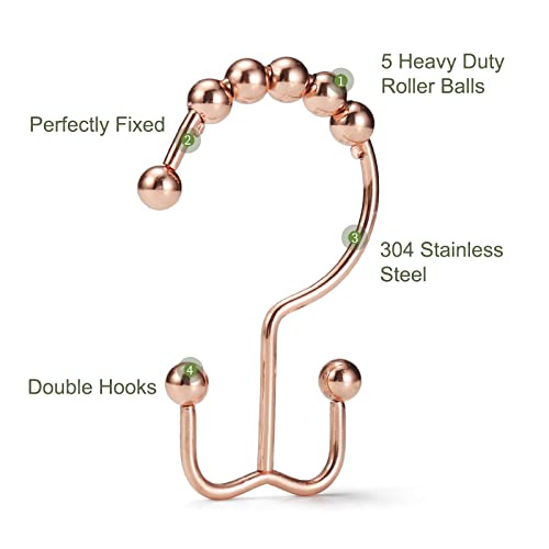 Shower Curtain Hooks, Goowin Shower Curtain Rings, Stainless Steel Shower Curtain Hooks Rust Proof Free Sliding Double Shower Hooks for Curtain, Shower Curtains & Liners (Rose Gold) - color: Rose Gold