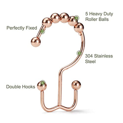 Shower Curtain Hooks, Goowin Shower Curtain Rings, Stainless Steel Shower Curtain Hooks Rust Proof Free Sliding Double Shower Hooks for Curtain, Shower Curtains & Liners (Rose Gold) - color: Rose Gold